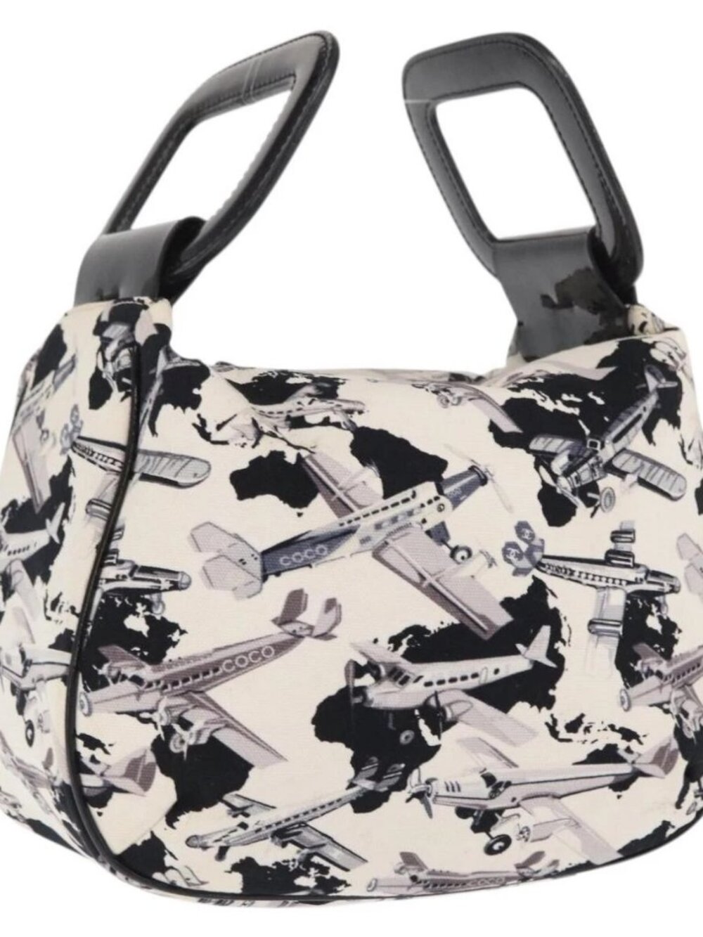 CHANEL Airline Hand Bag Canvas White Silver CC Auth 169837
